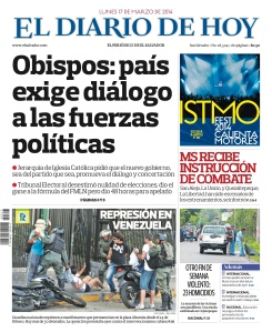 The front page of the Diario de Hoy didn't report that Sánchez Cerén was president-elect the morning after it was made official